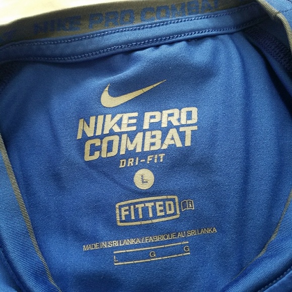 Nike Pro Combat Large Fitted Shirt Dri-Fit Blue - Picture 8 of 8